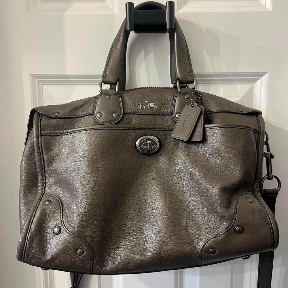 Coach Rhyder Metallic Dark Gray Leather Satchel Crossbody